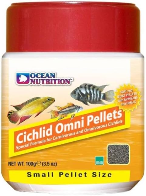 Ocean Nutrition Fish Food - Cichlid Pellets, High Protein (41%) Soft Moist Sinking Pellets for Omnivorous Predatory Cichlids - Enhances Color & Growth, 3.5 oz (100 g), Small Pellet