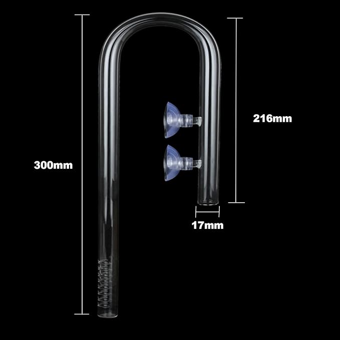 Poppy Pipe Glass Inflow Outflow Set Aquatic U Shape Inflow Pipe Set for Aquarium Planted Tank Filter 17mm for 16/22mm(5/8" ID) Tubing