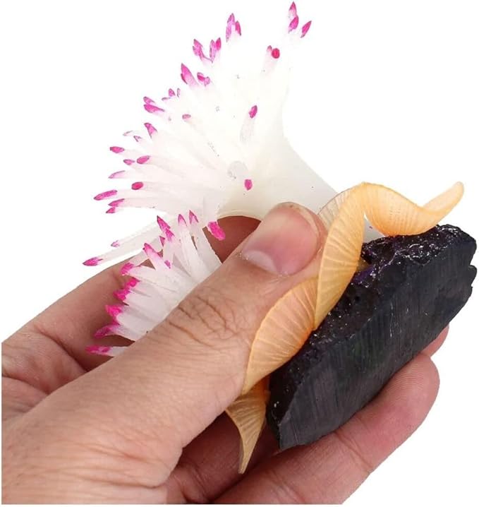 Generic Aquarium Artificial Coral Decoration 8.9cm Tall White Fuchsia, Silver