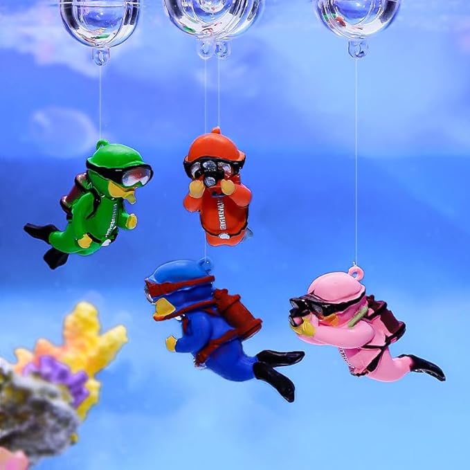 2-Pack Floating Fish Tank Decorations, Little Diver Aquarium Decoration Aquarium Accessories Fish Playmate for Fish Tank(Pink& Green)