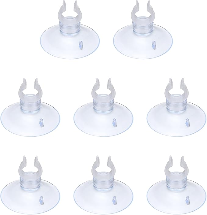Aquarium Suction Cups, Fish Tank Suction Cups Clips Airline Tube Holders Clamps (Plastic, 8Pcs, Clear) for 0.4" Fish Tank Airline Tubing Binding Moss Shrimp Nest, 10x30MM
