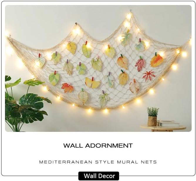 80"x40" Fish Net Decorations, Natural Cotton Fishing Net Decor Fishnet Rope Decoration for Under The Sea Hawaiian Pirate Ocean Beach Themed Party (2 Pack)