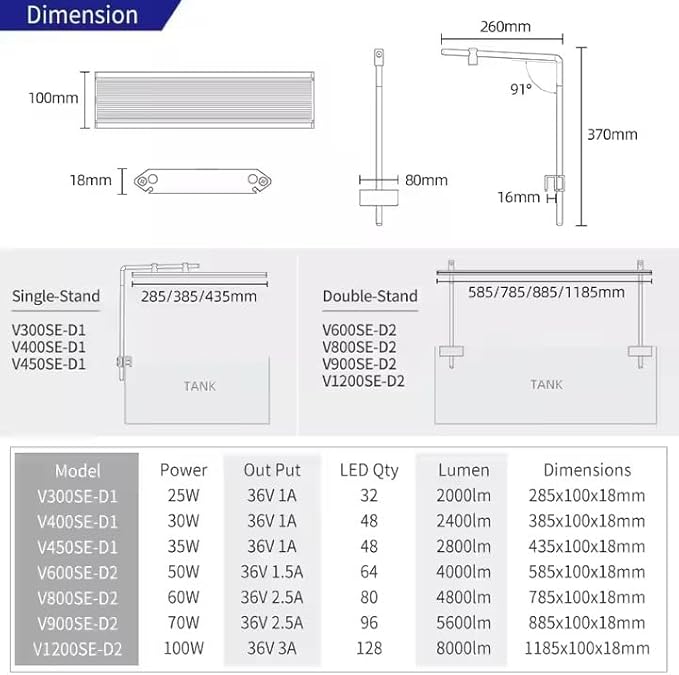 Week Aqua V Series Button Control Pendant Style Aquarium Fish Tank Freshwater Plant LED Light (V400SE-D1)