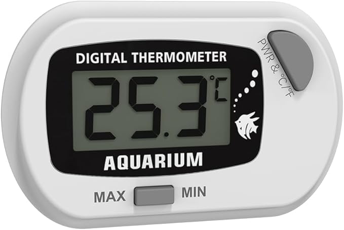 Digital Aquarium & Reptile Thermometer Hygrometer, Stick-On Fish Tank Temperature Gauge with MAX/MIN LCD Display, Terrarium Water Temp Monitor for Reptile Habitat (White Gray)