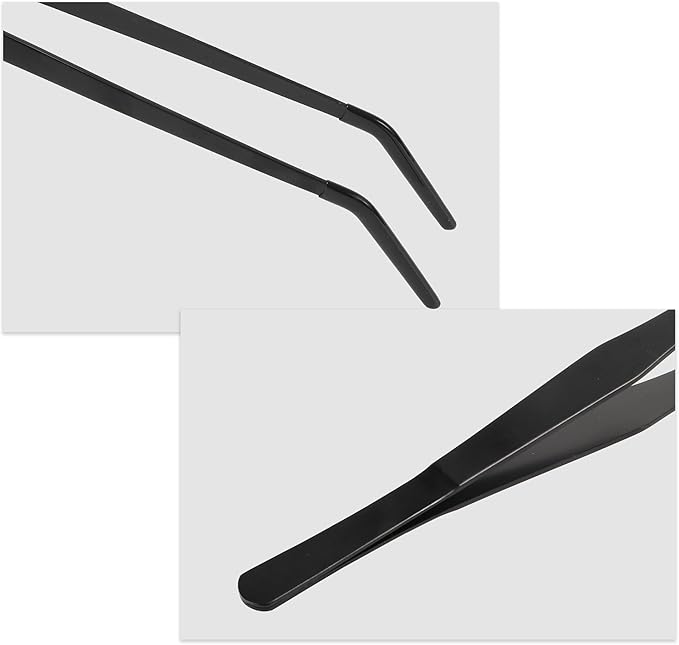 Reptile Feeding Tongs, Stainless Steel Lizard Feeding Tongs, Aquarium Curved Feeding Tweezers for Reptiles with Rubber Tip, Terrarium Feeding Tongs for Gecko, 14.96" Length, Black