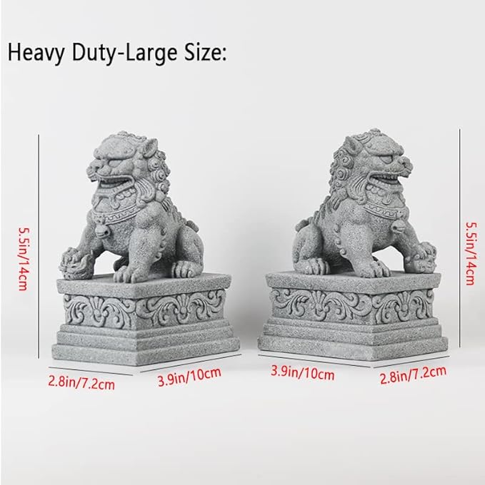 livelyfish Large Asian Fu Foo Dogs Statues A Pair of Two Guardian Lion Sandstone Figurine Pets Fish Tank Aquarium Landscape Ornaments Accessories Feng Shui Decorations, XL