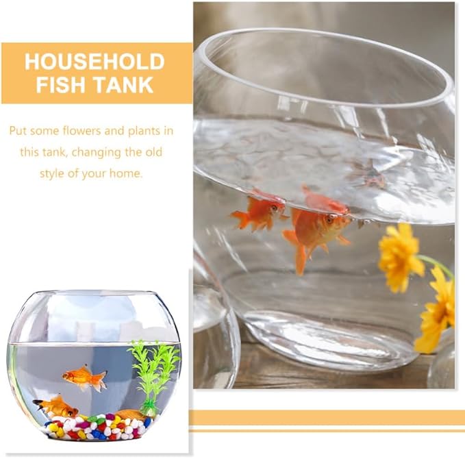 Multi-Function Glass Fish .84 Inch Transparent Aquarium Bowl with Fish Accessories for Home Desktop Office Decor