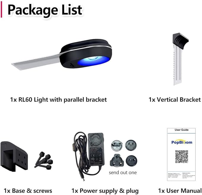 PopBloom RL60 WiFi Reef LED Light, 60W Full Spectrum Marine Reef LED Aquarium Lighting for Soft/LPS Corals & Saltwater Fish Nano Tanks, Built-in Timer, WiFi Phone Programmable, Sunrise Sunset