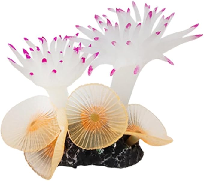 Generic Aquarium Artificial Coral Decoration 8.9cm Tall White Fuchsia, Silver