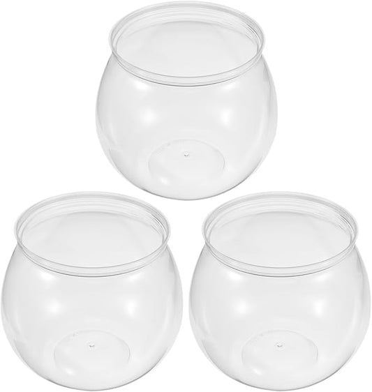 Ipetboom Transparent Fish Bowl Set of 3 Small Plastic Fishbowls 5.11X5.11X4.33 Inch Clear Aquarium Bowls for Home Office Desktop Decoration