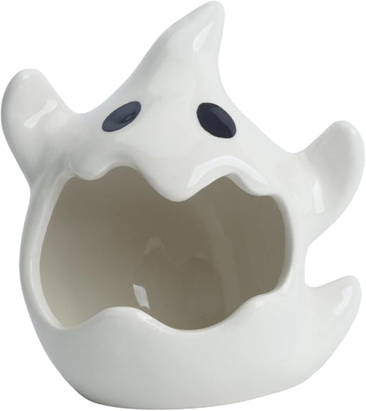 RUIAN Ghost Ceramic Aquarium Hideout, Smooth White Ceramic Decoration for Fish Tank and Small Pets Like Hamsters, 125x75mm, Ideal Gift