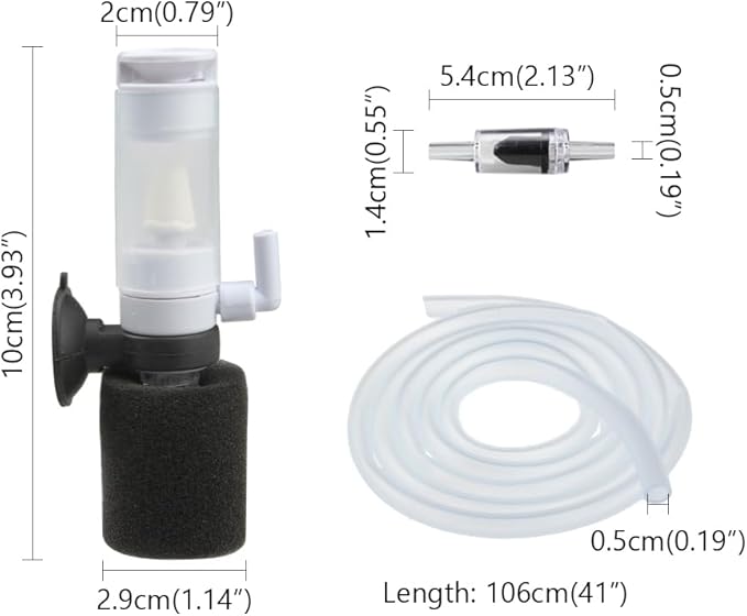 Senzeal Mini Sponge Fish Filter Quiet 3 in 1 Small Aquarium Air Pump Filter for Freshwater Saltwater Small Fish Tank with Check Valve 106cm Airline Tubing