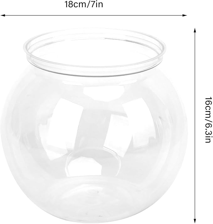 Mini Fish ,Classic Drum Fish Bowl Transparent Plastic Round Bowl Aquarium 360° View of Aquarium Centerpiece or Terrarium 7 x 6.3 Inches(S)