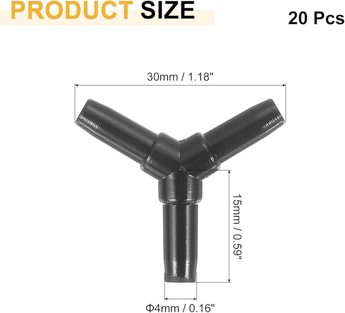 uxcell 20Pcs Aquarium Air Valve Connector, 3 Way Plastic Inline Tubing Non-Return Valves for 4mm ID Airline Tubing Fish Tank Pond Air Line, Black