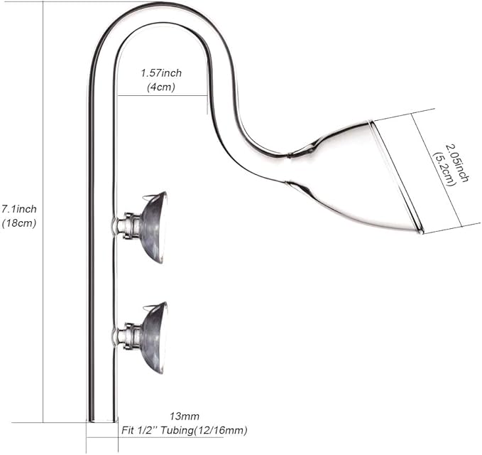 FZONE Aquatic Glass Lily Pipe Outflow with Suctions for Aquarium Plant and Marine Filter 1/2''(12/16mm) Tubing