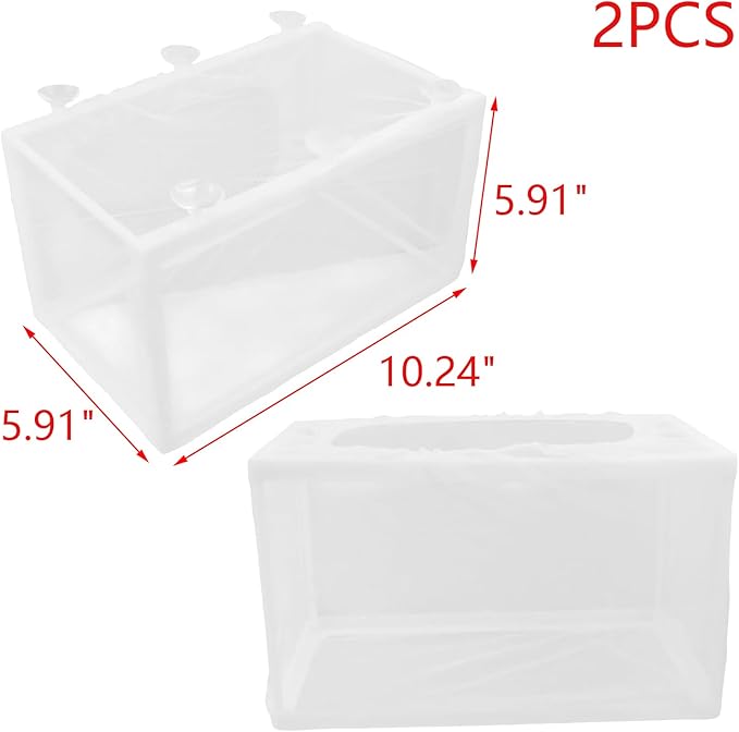 MY MIRONEY 2PCS 10.24" x 5.91" x 5.91" Fish Tank Breeder White Nylon Fish Incubator Mesh Box Aquarium Fish Fry Hatchery Breeder with Suction Cups