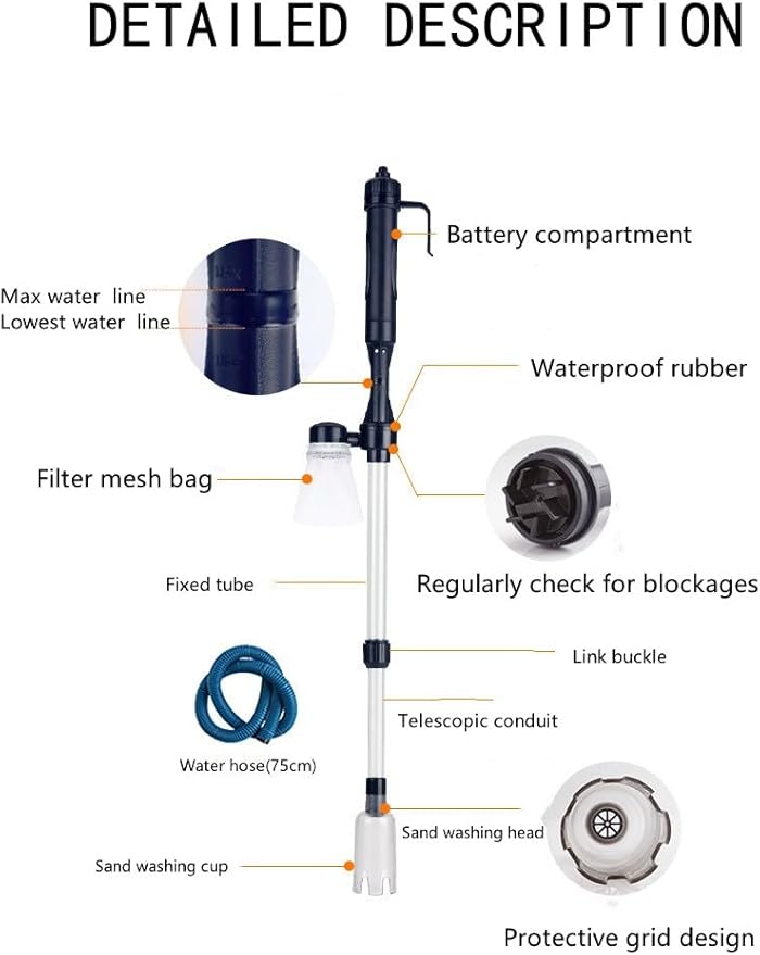 BSLVWG Fish Tank Cleaner Aquarium Gravel Cleaner Electric Fish Tank Cleaning Tools Adjustable Water Flow Aquarium Cleaner Kit Fish Tank Gravel Vacuum for Wash Sand
