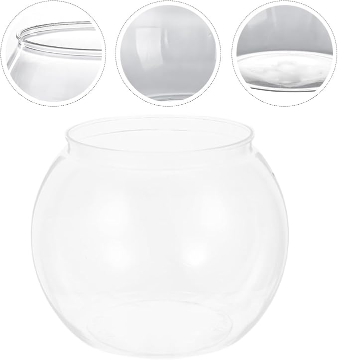 Angoily Transparent Plastic Fish Bowl 5.11 Inch Small Round Aquarium Tank for Goldfish Desktop Office Home Decoration Portable Small Aquarium