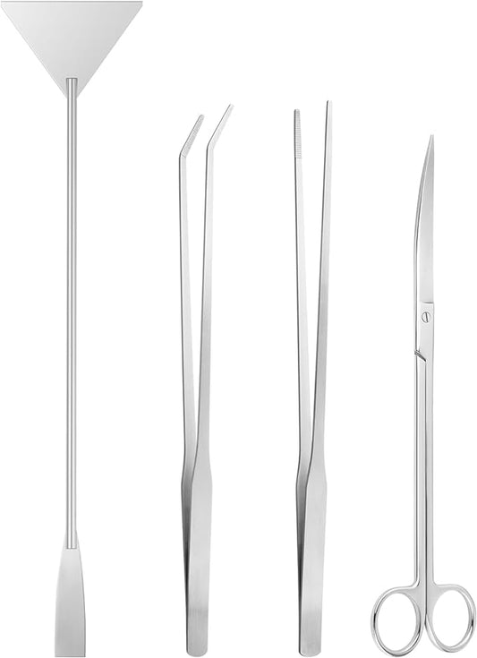 Ohtomber Aquascape Tools Aquarium Kit - 4PCS Terrarium Supplies Include Long Tweezers for Terrarium, Feeding Tongs, Aquarium Scissors, Algae Scraper for Fish Tank Cleaning Plant Trimming