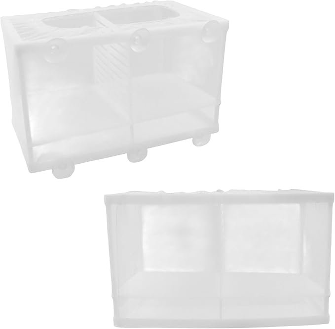 MY MIRONEY 2PCS 10.24" x 5.91" x 5.91" Fish Tank Breeder White Nylon Fish Incubator Mesh Box Aquarium Fish Fry Hatchery Breeder with Suction Cups (with Divider)