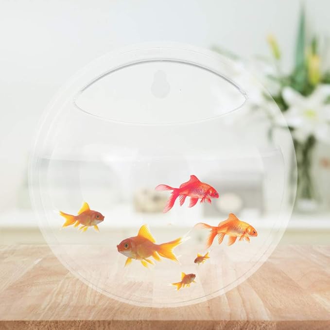 UNIE 2 PCS 6 Inch Wall Mounted Fish Tank Round Transparent Fish Bowl Plastic Aquarium for Flowers and Plants Decor