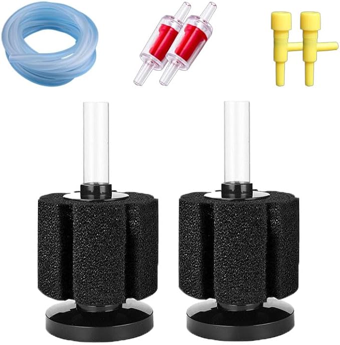 Aquarium Sponge Filter Fish Tank bio Biochemical Betta Shrimp Nano Filter with Airline Tubing (M up to 20Gal 2 Pcs)