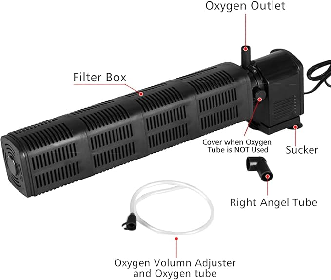 300 GPH Submersible Aquarium Internal Filter Pump for (40 to 150 Gal) Fish and Turtle Tank and Pond with Chemical, Physical, and Biological Filtration, Black, 20240326-1