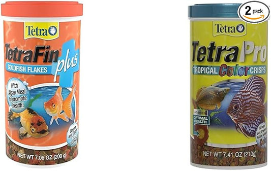 TetraFin Plus Goldfish Flakes 7.06 Ounces, Balanced Diet, with Algae to Promote Health & Pro Fish Food, Tropical Color Crisps with Color Enhancers, Floating Fish Food, 7.41 Ounce