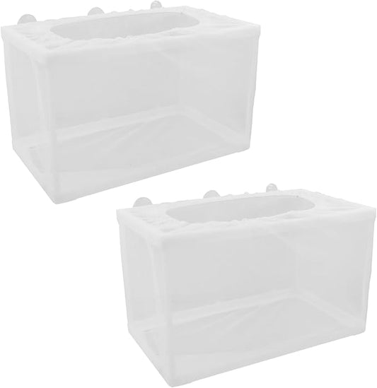 MY MIRONEY 2PCS 10.24" x 5.91" x 5.91" Fish Tank Breeder White Nylon Fish Incubator Mesh Box Aquarium Fish Fry Hatchery Breeder with Suction Cups