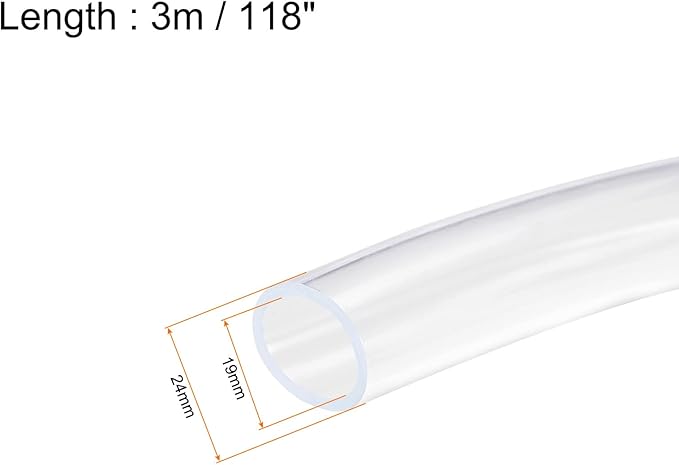 Clear Plastic PVC Tubing Flexible Vinyl Tube, [for Garden Irrigation Water Hose, Fish Tank, Aquarium] - 19mmx24mm/10ft(3meter)