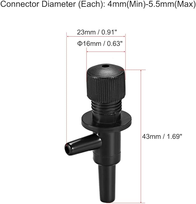 uxcell Aquarium Air Valve 2 Way Air Pump Control Valves for Fish Tank Plastic Black 5Pcs