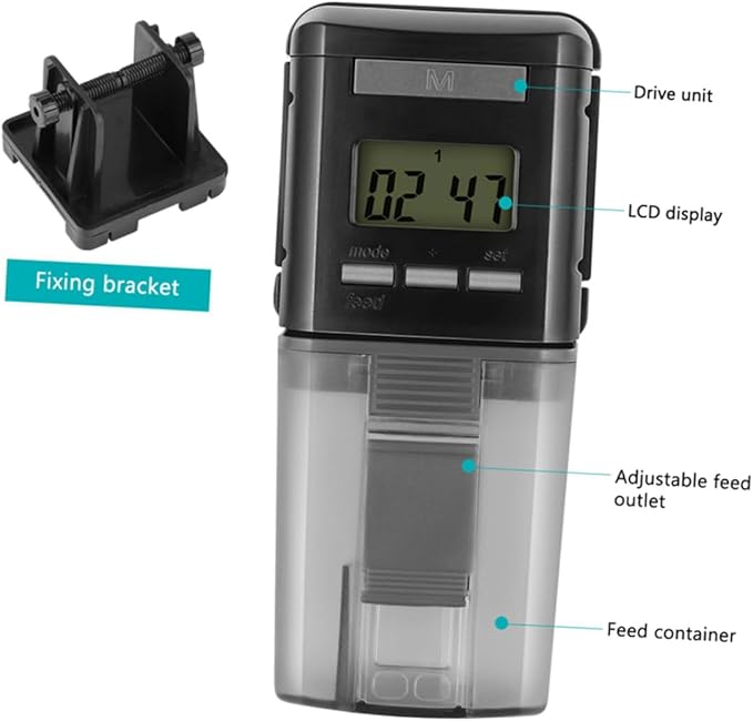 COLLBATH 1pc Automatic Adjustable Fish Feeder Electric Auto Food Dispenser for Aquariums Convenient Installation Energy Saving for Flake Powder Fish Food