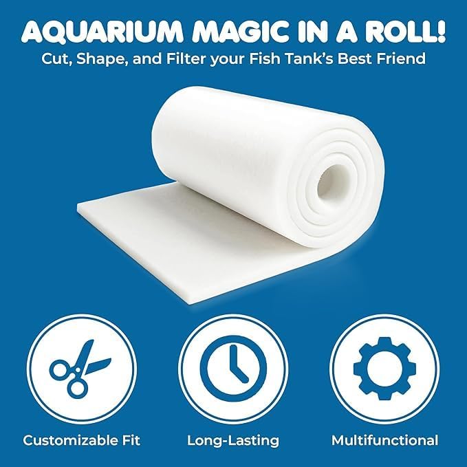 SunGrow Aquarium Crystal Clear Filter Floss - for Fish Tank, Koi Pond Filter Pad - Water Filter Media Roll. 1" Thick, 12" Wide x 70" Length