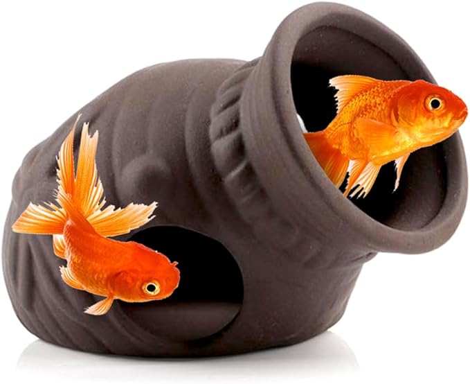 Ceramic Jar Aquarium Decorations Hollow Vase Fish Tank Shrimp Hideout Vintage Aquarium Ornament Hiding Cave Shelter for Shrimp Betta Lizards Hideaway Decor