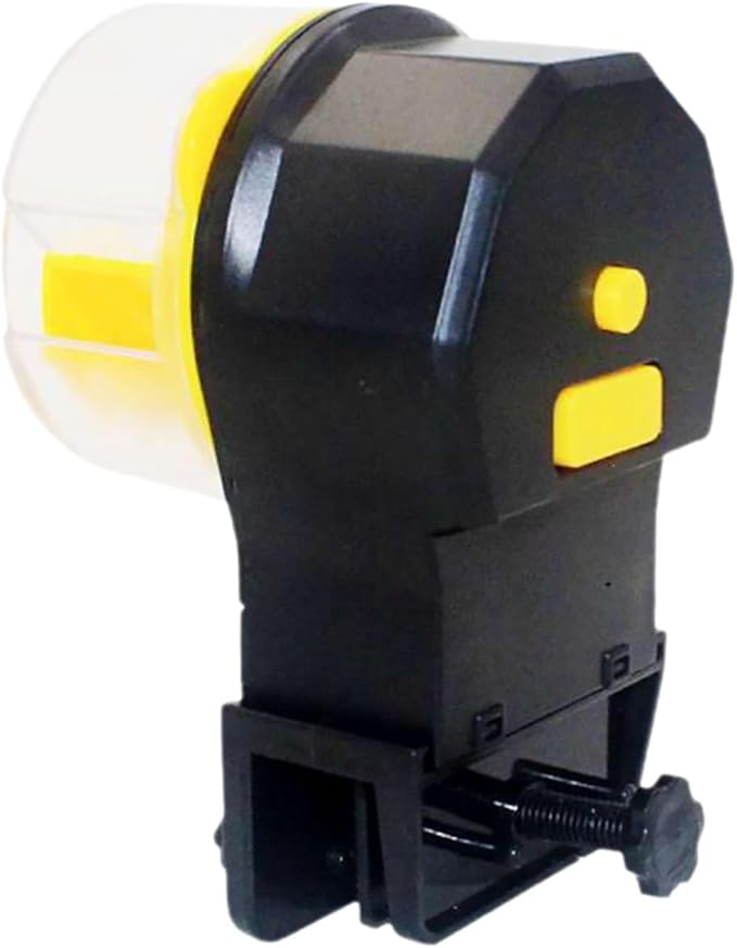 KALLORY Automatic Fish Feeder for Aquarium and Turtle Feeding, Adjustable Timer, Yellow Plastic, Suitable for Small Fish Tanks and Vacation Use, Battery Not Included