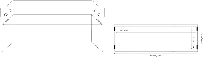 Ultum Nature Sytems Tank Lids for Rimless Tanks - Ultra Clear Rimless Aquarium Lid, Fish Tank Lid Cover for Glass Aquarium, Frameless Aquarium Lid, Cover for Tank - 90B (Lid + Clips)