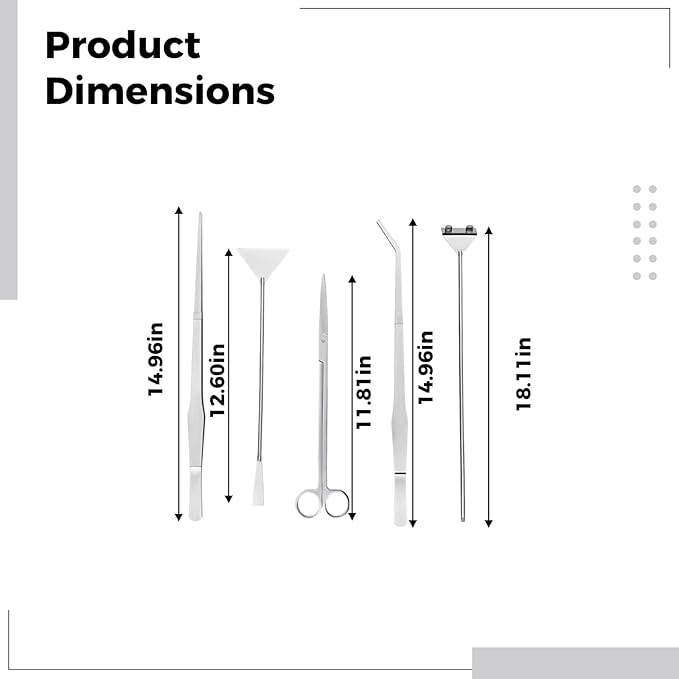 Aquascaping Tools Kit, 6 Pcs Stainless Steel Aquarium Plant Tools Set with Silver Acrylic Holder, 15 in Tweezers, 11.8 in Scissors, Algae Scraper, 12.6 in Sand Spatula