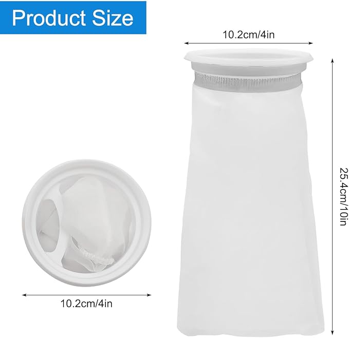 4 Pack 4 Inch Aquarium Filter Bags, Nylon Mesh Filter Socks, 100 Micron Felt Filtration, 4 Inch Ring by 10 Inch Long