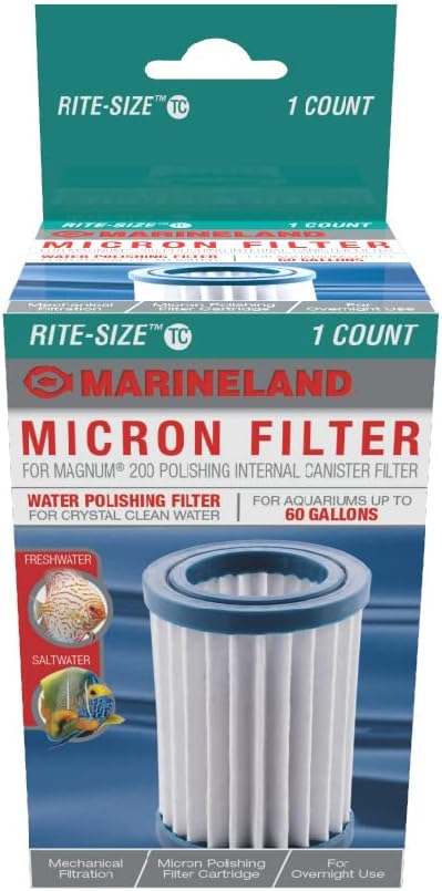 MarineLand Micron Magnum 200 Polishing Internal Canister Filter for Aquariums up to 60 Gallons, Crystal Clean Water