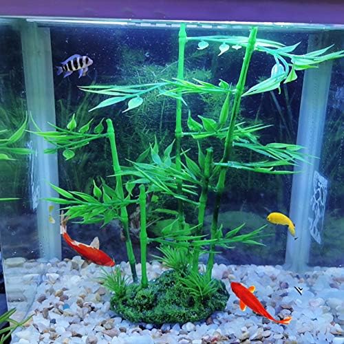 2Pcs Aquarium Bamboo Plant, Fish Artificial Bamboo Plant Green Leaf Plant Water Grass Aquatic Plastic Ornament Landscape Decor