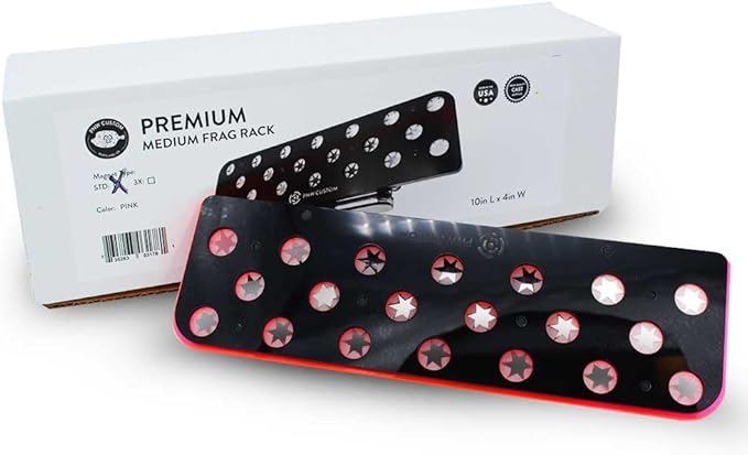 Medium Pink 3/4 Glass Magnetic Frag Rack w/Frag Lock | Acrylic 20 Hole Plugs Reef Coral Holder Aquarium Saltwater Marine Fish Tank