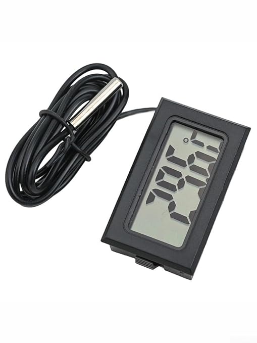 Digital Thermometer with Probe -50 to +110°C, Waterproof Sensor for Aquariums and Terrariums, LCD Display, 1m to 5m Cable, Black(1 meters)