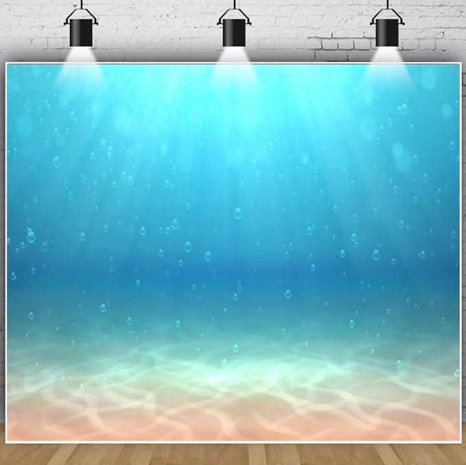 Renaiss 8x6ft Blue Ocean Under The Sea Backdrop Water Bubble Sunlight Photography Backdrop Fabric Mermaid Theme Party Summer Holiday Dive Home Activity Events Decorations Photo Prop