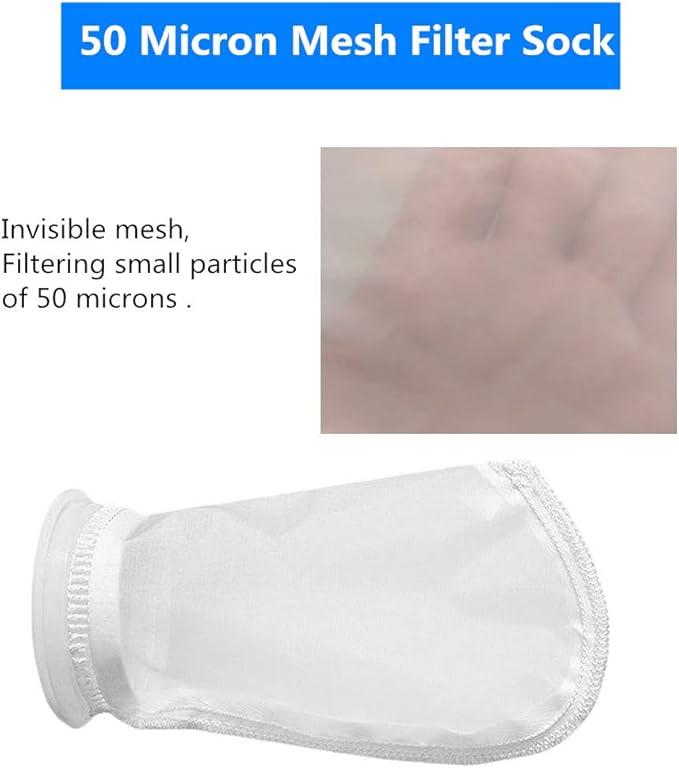 2 Pack Mesh Filter Socks 50 Micron 4" Plastic Ring, 9" Short Bag Nylon Filter Bags for Aquarium Marine Reef Sump