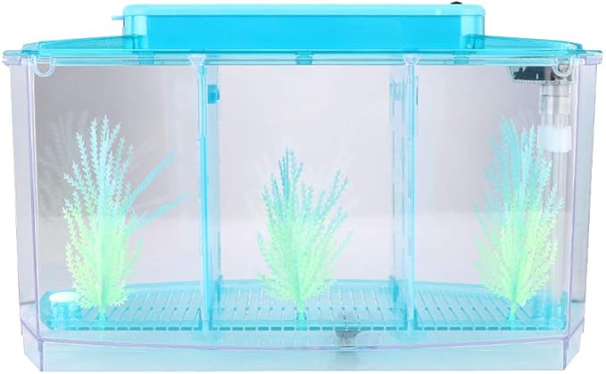 LIZEALUCKY Betta Fish Tank, Adjustable LED Light Acrylic Small Aquarium, Fish Tank Starter Kit with Isolation Plates and Water Change Valve, Blue