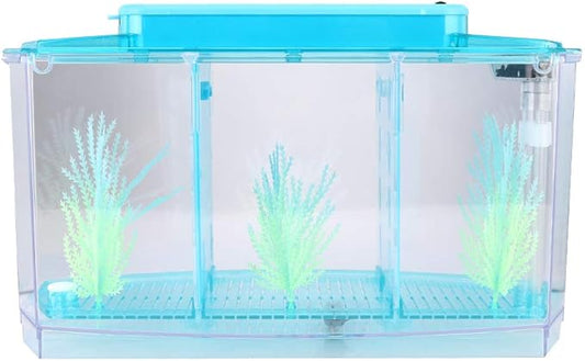LIZEALUCKY Betta Fish Tank, Adjustable LED Light Acrylic Small Aquarium, Fish Tank Starter Kit with Isolation Plates and Water Change Valve, Blue