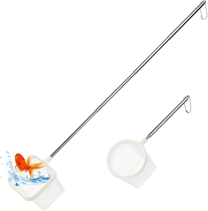 Aquarium Fish Nets, Fish Net for Tank, 2Pack White 3Inch Fine Mesh Aquarium Net Shrimp Nets with Extendable Stainless Steel Handle Small Tank Tool for Shrimp Bettas Square Round Debris