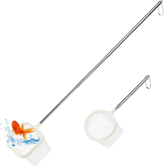 Aquarium Fish Nets, Fish Net for Tank, 2Pack White 3Inch Fine Mesh Aquarium Net Shrimp Nets with Extendable Stainless Steel Handle Small Tank Tool for Shrimp Bettas Square Round Debris