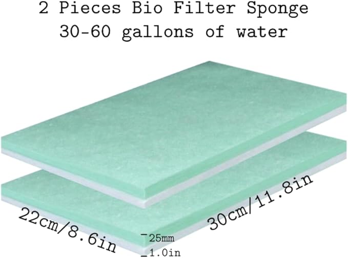 2 Pieces Sponge Filter for Aquarium, 2 Layers Bio Filter Sponge, White and Green Universal Use, Durable, Cut-to-fit