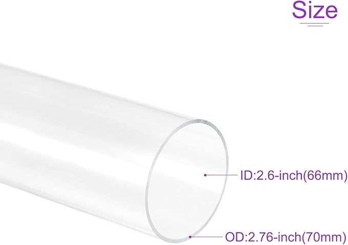 DMiotech 66mm x 70mm 20" Clear Acrylic Pipe Rigid Plastic Tubing for Aquarium Water Pipe, Water Cooling System, Plumbing